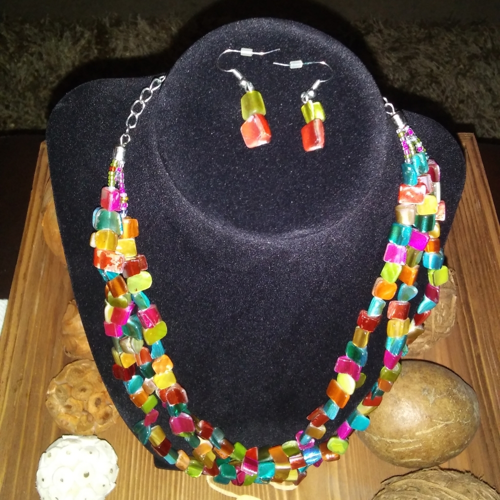 Multi color stone necklace and earrings
